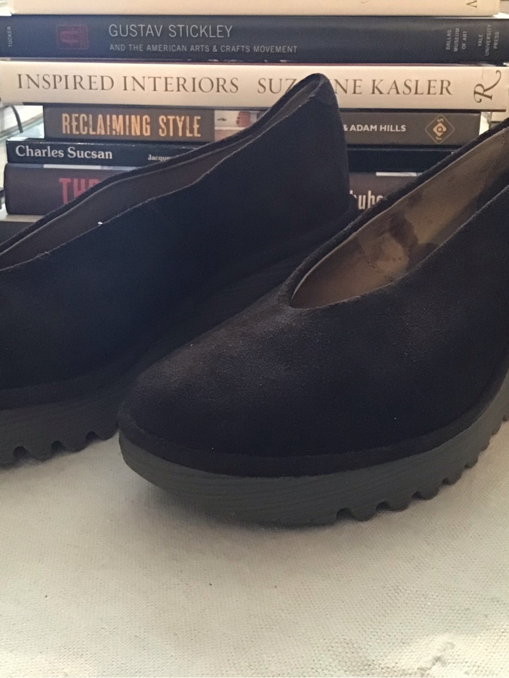 Fly London Chocolate Brown Suede Wedge Pumps